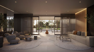 Perspectiva ilustrada do lobby do Etéra Home